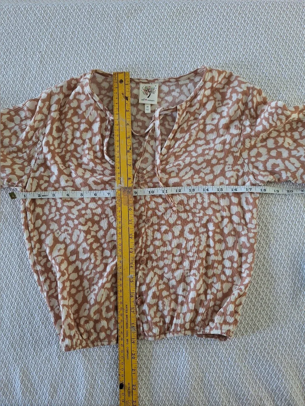 Self Esteem Pink & White Leopard-Print Tie Front Blouse
